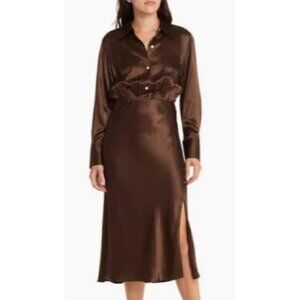 NEW Rails- Kathleen long sleeve dark moss satin Dress SIZE L